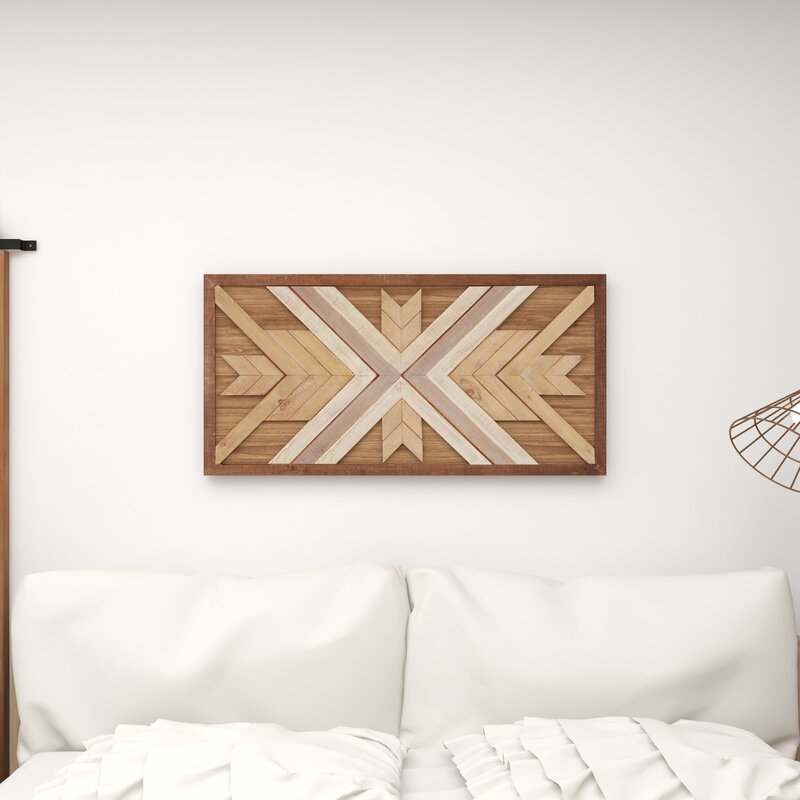 Wood Geometric Linear Carved Wall Decor with Suspended Frame, Set cheapest of 2